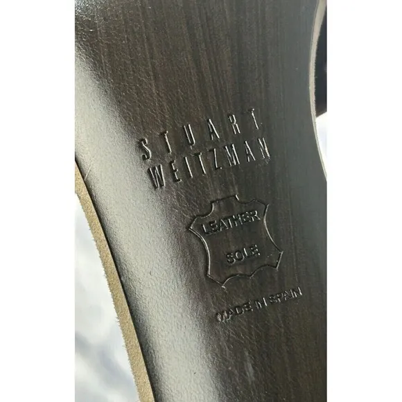 Stuart Weitzman Ratatat Women Suede Stud Sandal Taupe Sz 7.5 4inch Heel Boss Rck