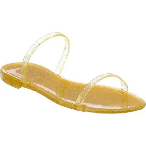Stuart Weitzman Sawyer Glitter Jelly Flat Slide Sandals Open Toe Gold Size 8B