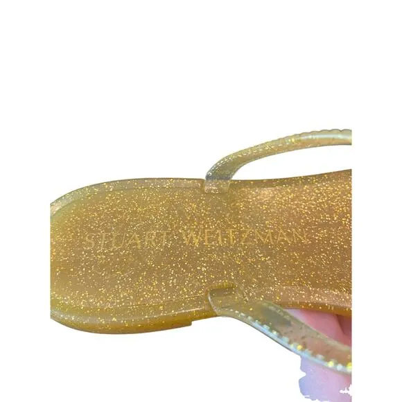 Stuart Weitzman Sawyer Glitter Jelly Flat Slide Sandals Open Toe Gold Size 8B