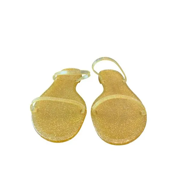 Stuart Weitzman Sawyer Glitter Jelly Flat Slide Sandals Open Toe Gold Size 8B
