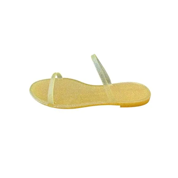 Stuart Weitzman Sawyer Glitter Jelly Flat Slide Sandals Open Toe Gold Size 8B