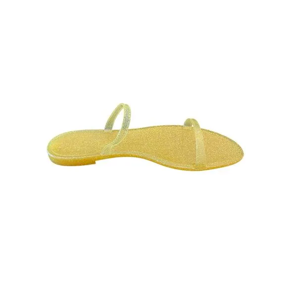 Stuart Weitzman Sawyer Glitter Jelly Flat Slide Sandals Open Toe Gold Size 8B