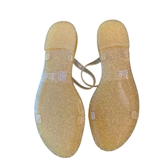 Stuart Weitzman Sawyer Glitter Jelly Flat Slide Sandals Open Toe Gold Size 8B