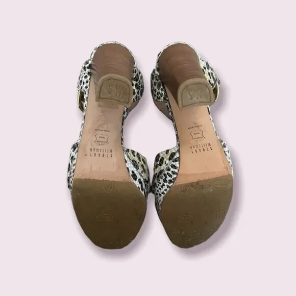 Stuart Weitzman Snakeskin Pumps Cream Gold Open Toe Buckle Heels Womens Size 6.5