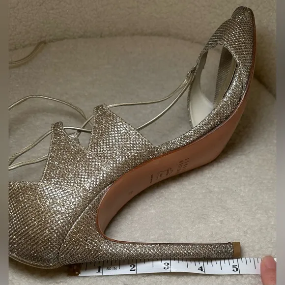 Stuart Weitzman strappy gladiator leg wrap gold glitter stiletto high heels 10