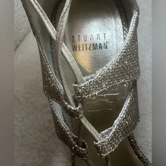 Stuart Weitzman strappy gladiator leg wrap gold glitter stiletto high heels 10
