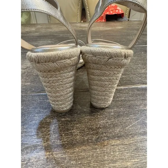 Stuart Weitzman Teddi Wedge Espadrille Sandals Size 8 Gold  $395  Cocktail Metal