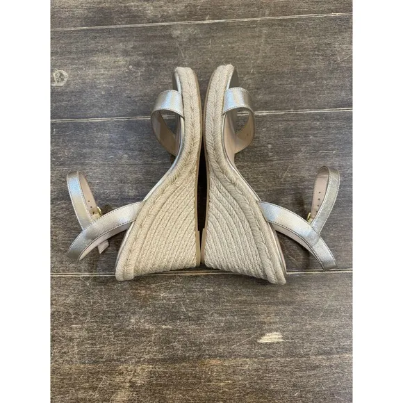 Stuart Weitzman Teddi Wedge Espadrille Sandals Size 8 Gold  $395  Cocktail Metal