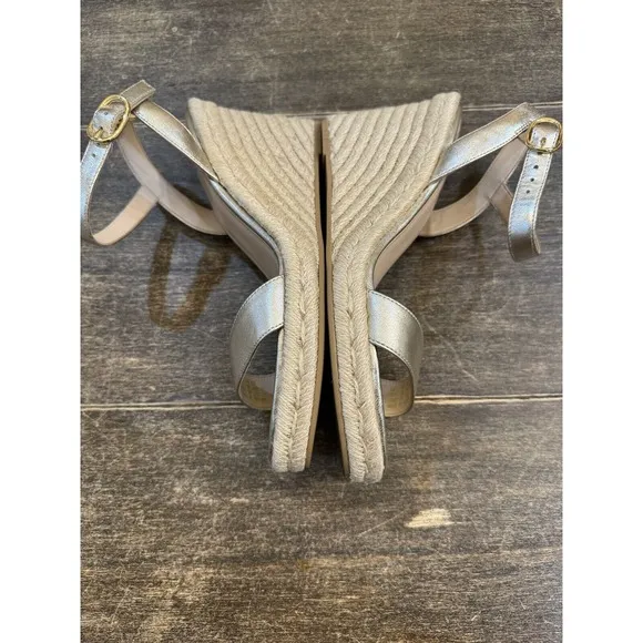 Stuart Weitzman Teddi Wedge Espadrille Sandals Size 8 Gold  $395  Cocktail Metal
