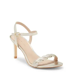 STUART WEITZMAN Twisted Stiletto Heel Sandals Leather Ankle Strap Silver Size 8