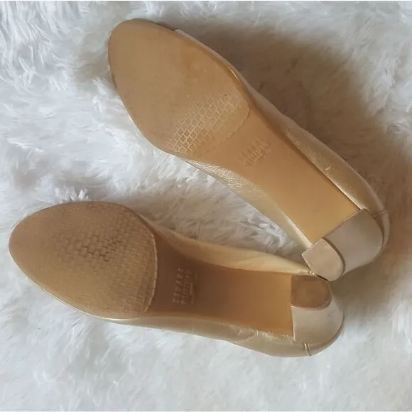 Stuart Weitzman Vintage Heels Pumps Gold Elastic Top Trim Block Heel Size 7.5