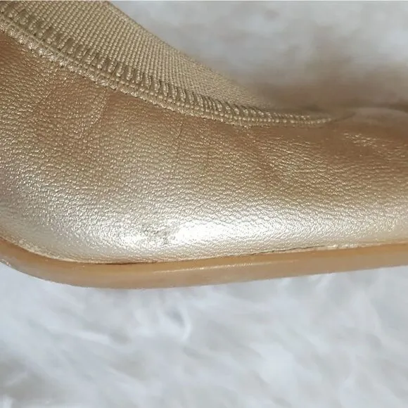 Stuart Weitzman Vintage Heels Pumps Gold Elastic Top Trim Block Heel Size 7.5