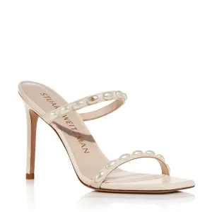 Stuart Weitzman White Pearl-Embellished Heel Sandals