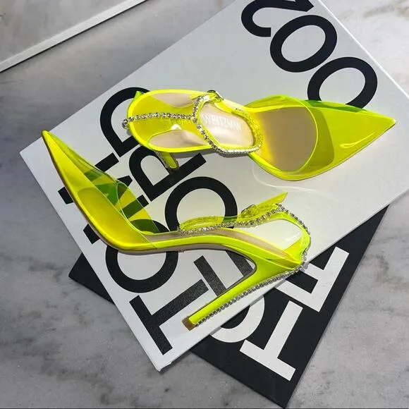 Stuart Weitzman Women's 10.5 Stuart Glam Ankle-Strap Pumps Neon Yellow NIB $595