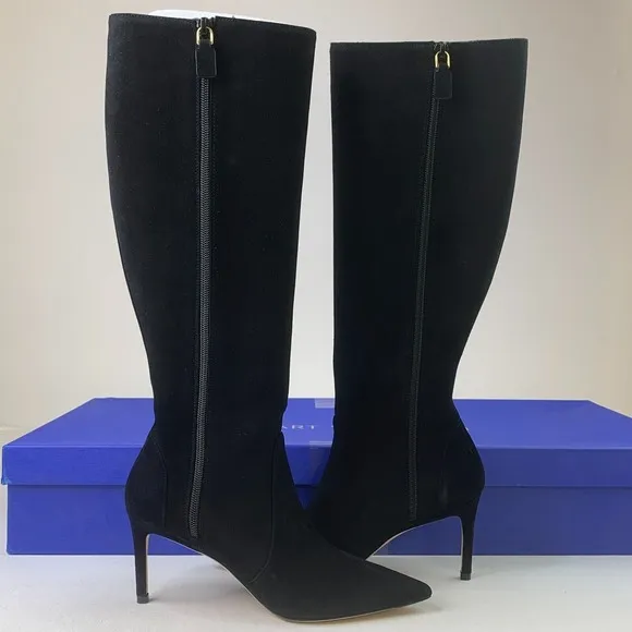 Stuart Weitzman Womens 85 Knee High Boots Black Suede Pointed Toe Shoes Sz 5.5B