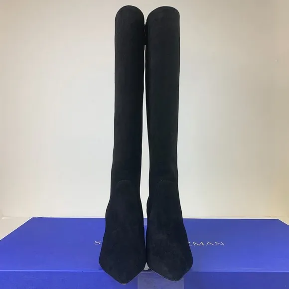 Stuart Weitzman Womens 85 Knee High Boots Black Suede Pointed Toe Shoes Sz 5.5B