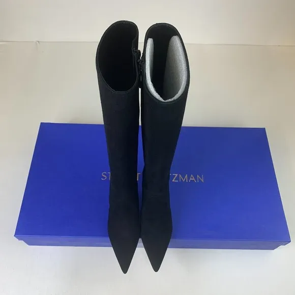 Stuart Weitzman Womens 85 Knee High Boots Black Suede Pointed Toe Shoes Sz 5.5B