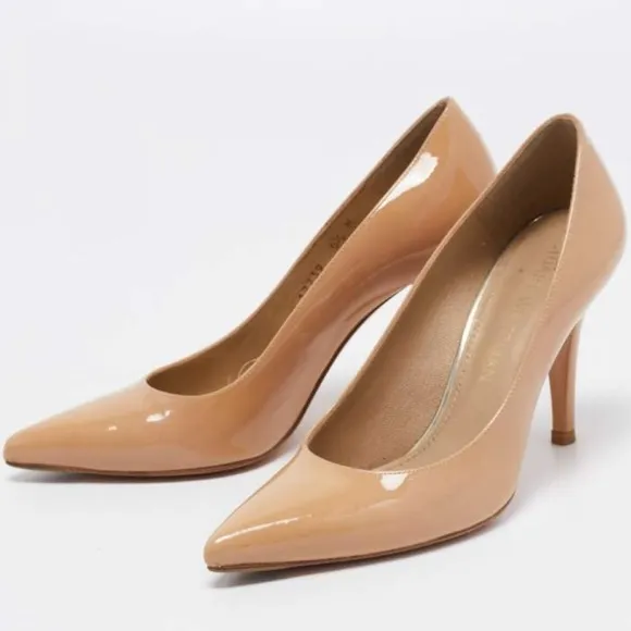 STUART WEITZMAN Women's Beige Patent pointed toe Leather heels shoes Pumps 8