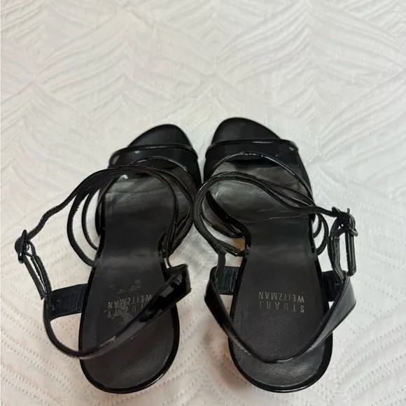 Stuart Weitzman women’s Black Patent Leather Strappy Heel Shoes. Size 8.5