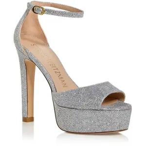 Stuart Weitzman Womens DISCOPLATFORM Silver Leather Stilettos Pumps Shoes NWOB