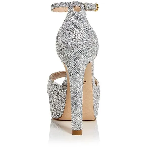 Stuart Weitzman Womens DISCOPLATFORM Silver Leather Stilettos Pumps Shoes NWOB