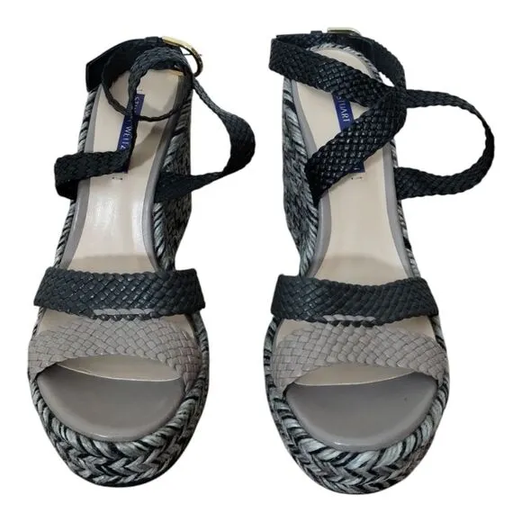 Stuart Weitzman Women's Elsie Woven Leather Espadrille‎ Wedge Sandals Size 9
