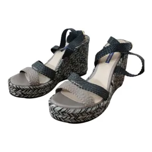 Stuart Weitzman Women's Elsie Woven Leather Espadrille‎ Wedge Sandals Size 9