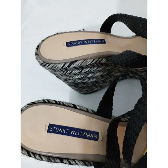 Stuart Weitzman Women's Elsie Woven Leather Espadrille‎ Wedge Sandals Size 9