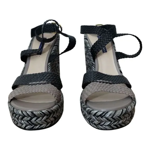 Stuart Weitzman Women's Elsie Woven Leather Espadrille‎ Wedge Sandals Size 9
