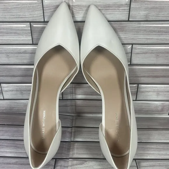 Stuart Weitzman Women's White Leather Pointed Toe Stiletto Pumps Size 11-NEW