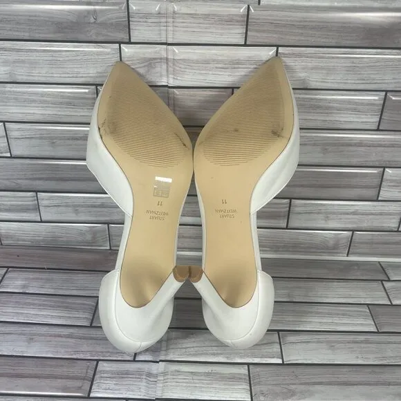 Stuart Weitzman Women's White Leather Pointed Toe Stiletto Pumps Size 11-NEW