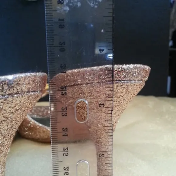 Stuart Weitzman x Swarovski rhinestone gold glitter 3.75&quot; heel slide sandals sz7