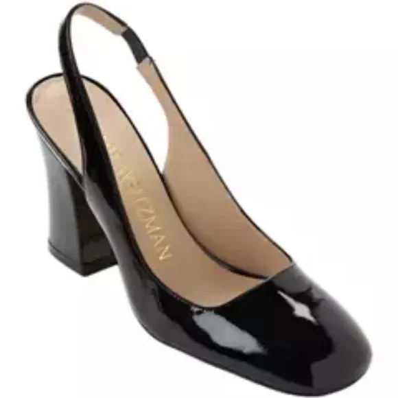 Stuart Weitzman Curveblock 85mm slingback Bkack Block Heels pumps Shoes