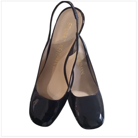 Stuart Weitzman Curveblock 85mm slingback Bkack Block Heels pumps Shoes