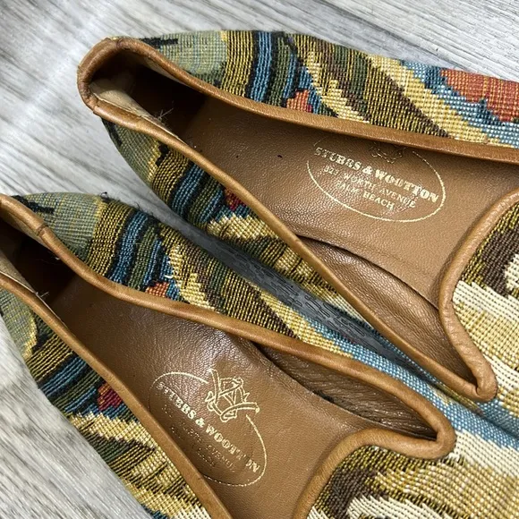 Stubbs Wootton Shoes Flats Womens Needlepoint Tapestry Pattern Loafer Si…