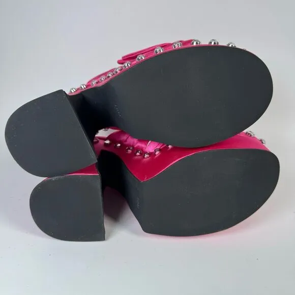 Sugar Thrillz Strike a Pose Diamante Bow Mule Heels Pink Satin Platform Size 10
