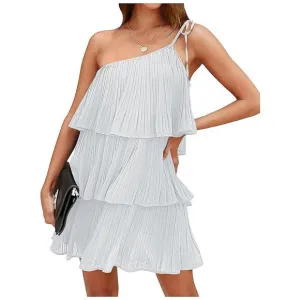 Summer One Shoulder Tie Mini Dresses White