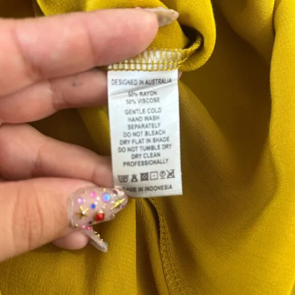SWF Muted Mustard Yellow Spaghetti Strap V Neck Front Slit Zip Maxi Dress XS
