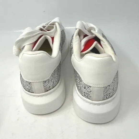 Sz9 Aldo &quot;Bemine&quot; White &amp; Silver Rhinestone Embellished Red Heart Sneakers