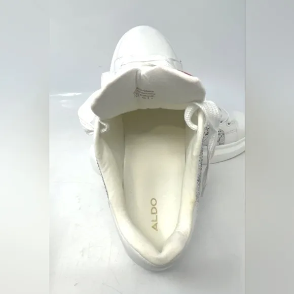 Sz9 Aldo &quot;Bemine&quot; White &amp; Silver Rhinestone Embellished Red Heart Sneakers