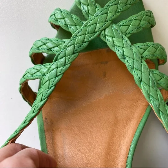 Sézane Natacha Woven Sandals in Green Size EU 40/US 9 Leather Heeled