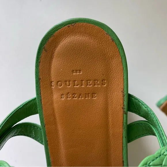 Sézane Natacha Woven Sandals in Green Size EU 40/US 9 Leather Heeled