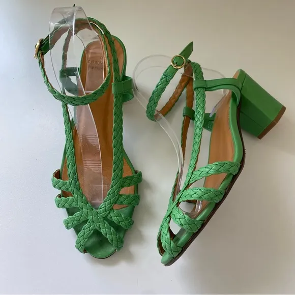 Sézane Natacha Woven Sandals in Green Size EU 40/US 9 Leather Heeled