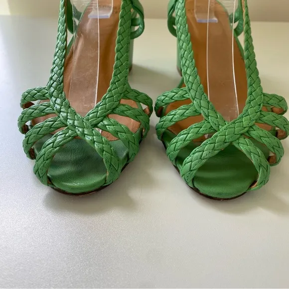 Sézane Natacha Woven Sandals in Green Size EU 40/US 9 Leather Heeled