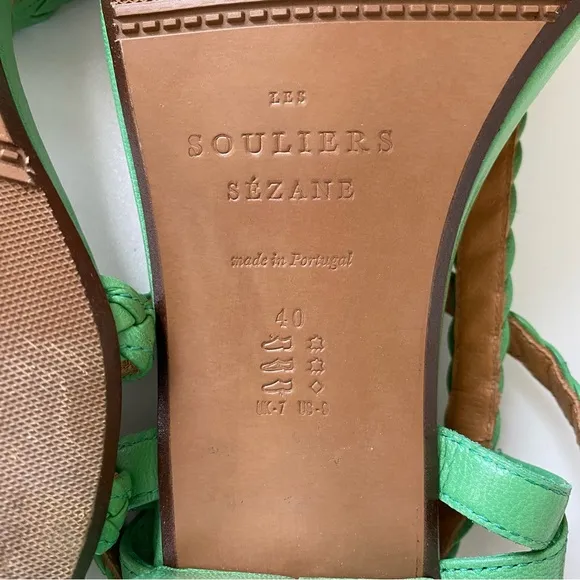 Sézane Natacha Woven Sandals in Green Size EU 40/US 9 Leather Heeled