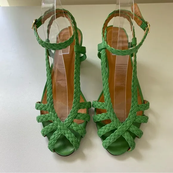 Sézane Natacha Woven Sandals in Green Size EU 40/US 9 Leather Heeled