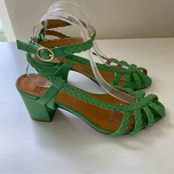 Sézane Natacha Woven Sandals in Green Size EU 40/US 9 Leather Heeled
