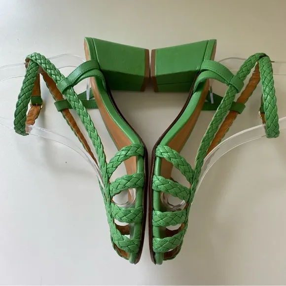 Sézane Natacha Woven Sandals in Green Size EU 40/US 9 Leather Heeled