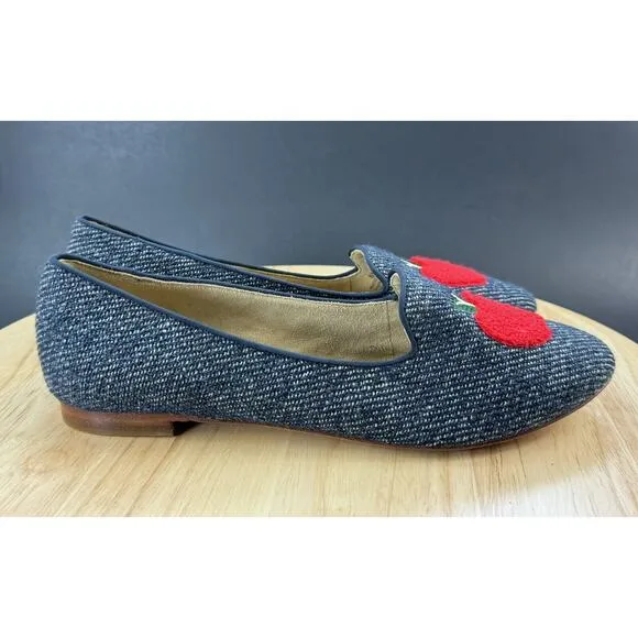 Talbots Ryan Apple Appilique Denim Teacher Loafer Flats Shoes Women's Size 8M
