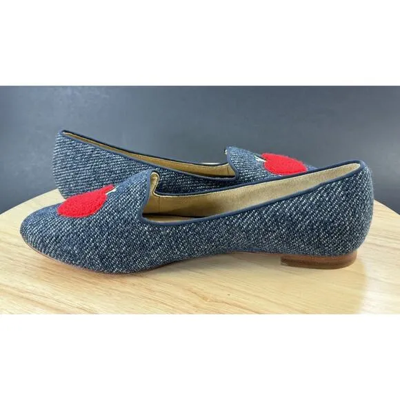 Talbots Ryan Apple Appilique Denim Teacher Loafer Flats Shoes Women's Size 8M